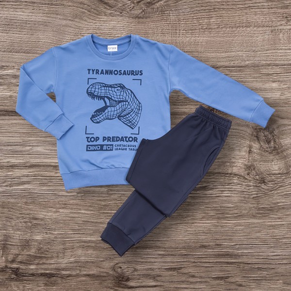 Σετ εποχιακό παντελόνι - μπλούζα με σχέδιο τυραννόσαυρο, ίντιγκο - μπλε navy